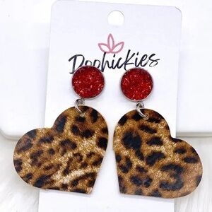 2.5" Leopard Valentine Heart Earrings